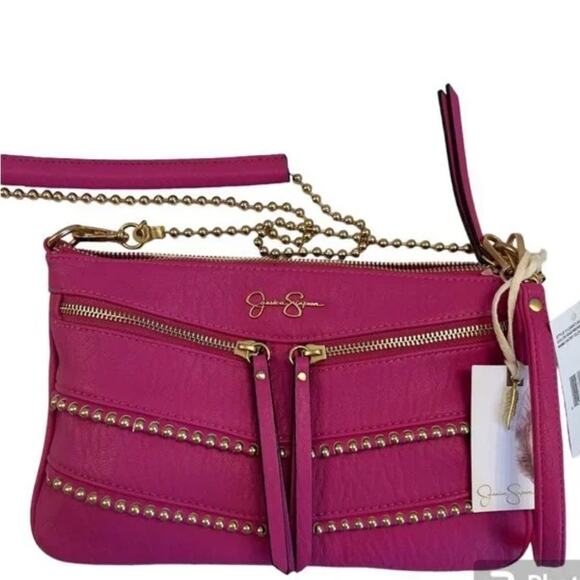 Jessica Simpson Patsy Clutch Crossbody Bag in Pink with Gold Studs, New with Tag - Picture 4 of 12